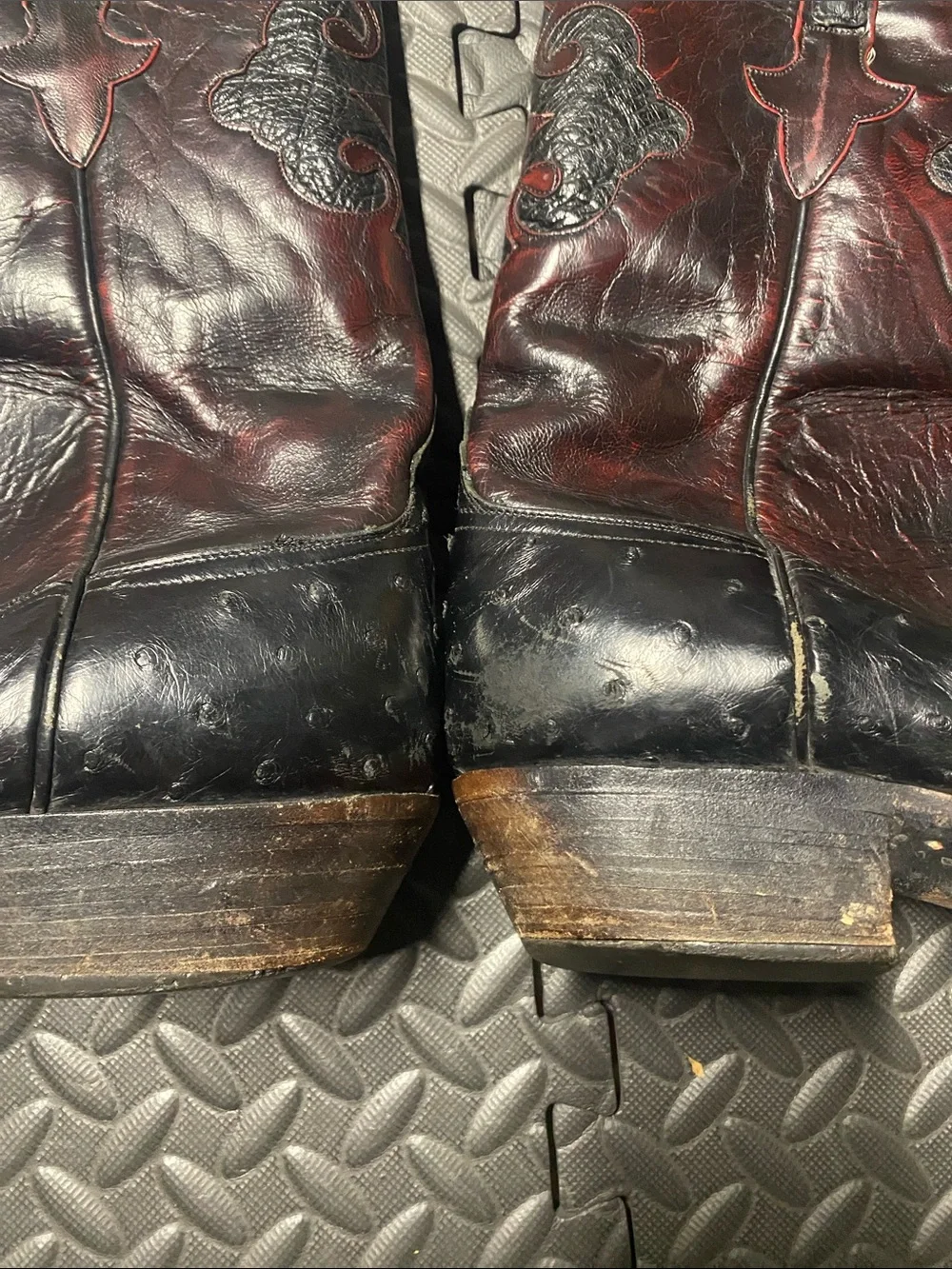 Lucchese Classics Ostrich Cowboy Boots Men 13 D Black Cherry Inlay Western